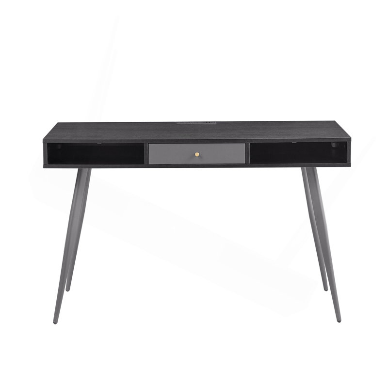Mid Century Desk With USB Ports And Power Outlet, Modern Writing Study Desk With Drawers, Multifunctional Home Office Computer Desk