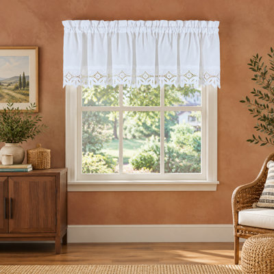 White 58" W x 14" L Battenberg Eyelet Window Topper, 14" Length with Heirloom Styling
