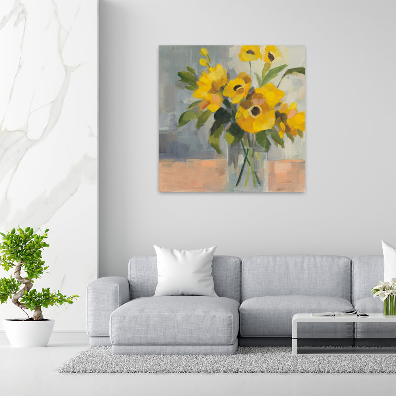 Art floral contemporain ensoleillé Ii, H 48 po x l 48 po