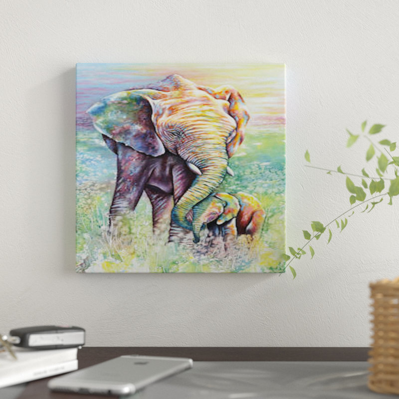 « maman & baby éléphant éléphant colors », reproduction sur toile, H 18 po x l 12 po x P 1,5 po, Toile tendue, Pas de tapis