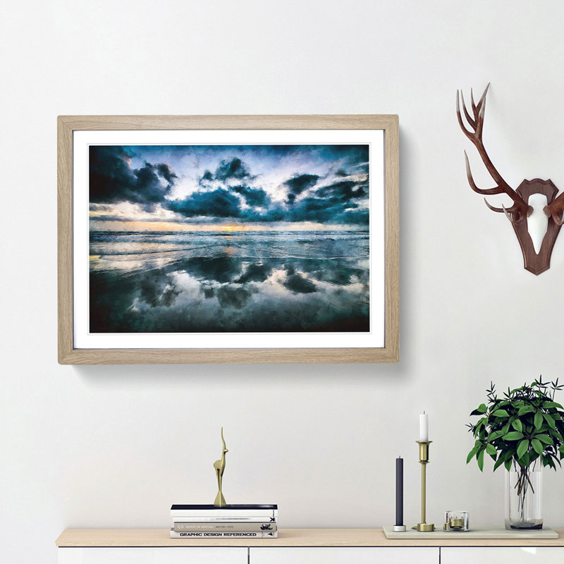 Ocean Reflections in Italy - Picture Frame Graphic Art Print, Oak Framed, 24cm H x 33cm W x 2cm D