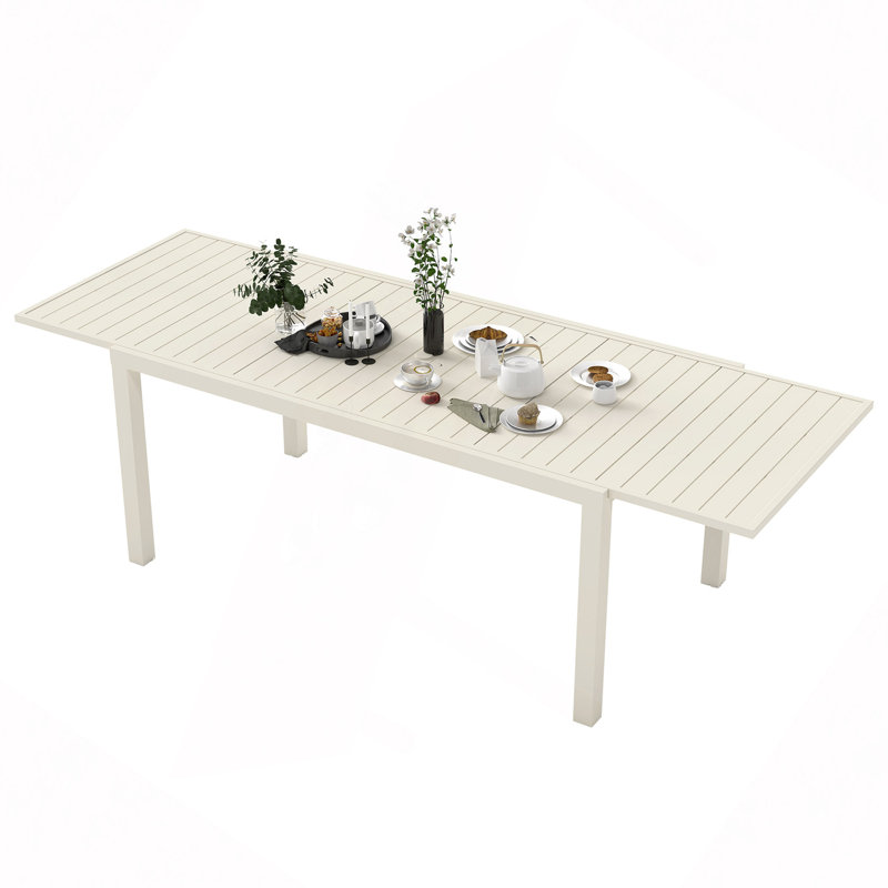 Table de salle à manger extensible en aluminium 97,2 po L, Blanc
