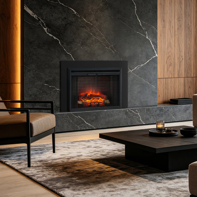 33 Inch Electric Fireplace Insert With Trim Kit, Fire Crackling Sound, Resin Log, Glass Door And Mesh Screen, 750/1500w Heater, Black