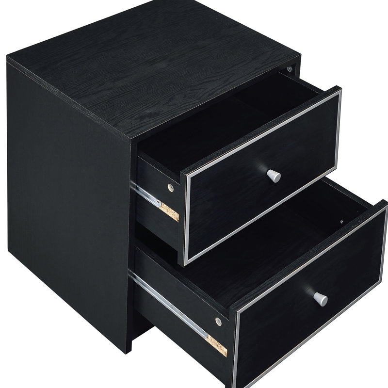 Table de chevet noire et argentée - 2 tiroirs, design industriel avec glissières en métal Smooth Easy