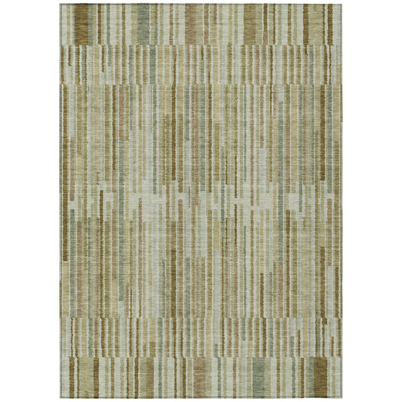 Tapis extérieur lavable rayé vert kaki et olive 10 pi x 14 pi