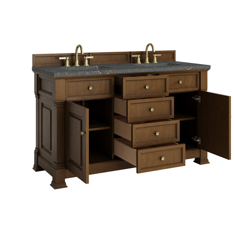Brookfield 60 in. Double Vanity, Honey Oak, Parisien Bleu