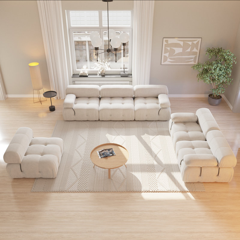 Ensemble de salon modulaire en velours 3 pièces, Beige