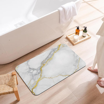 Tapis de bain en marbre blanc gris, tapis de bain abstraits modernes dorés à séchage rapide pour salle de bain, tapis de bain diatomée doux antidérapant, accessoires de salle de bain, paillasson mince pour cuisine à domicile 17 x 29,5 po