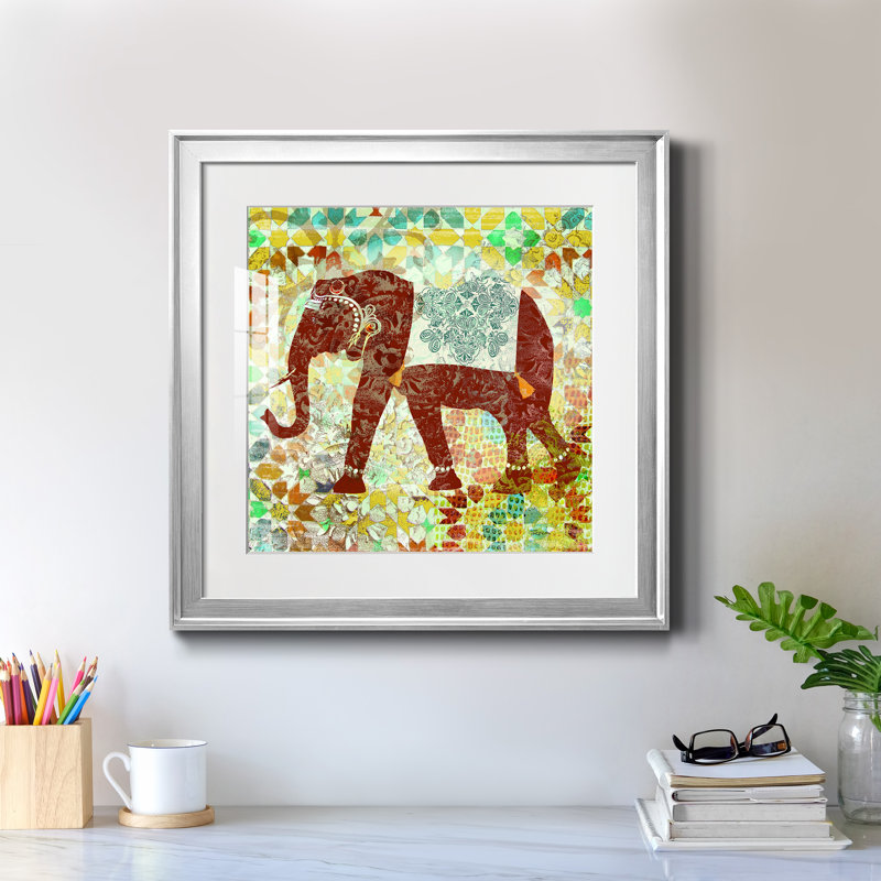 Bali Elephant - cadre photo, impression, H 22,5 po x l 22,5 po x P 1,5 po, Papier avec cadre argenté