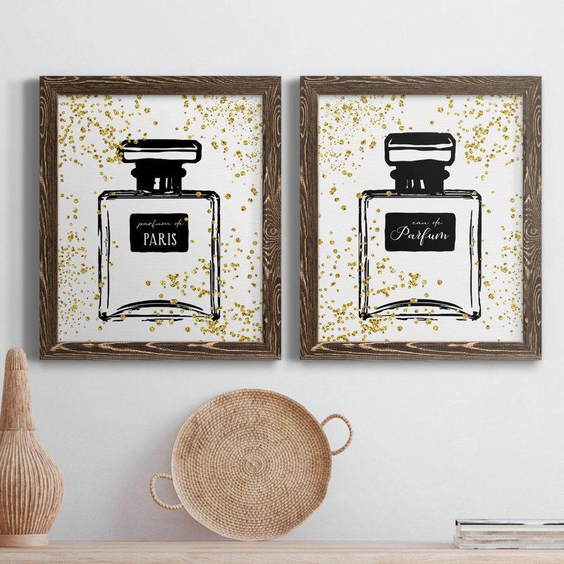 Glitter Perfume I - ensemble de 2 peintures sur toile encadrées, H 31,5 po x l 47 po x P 1,5 po, Toile avec cadre en noyer