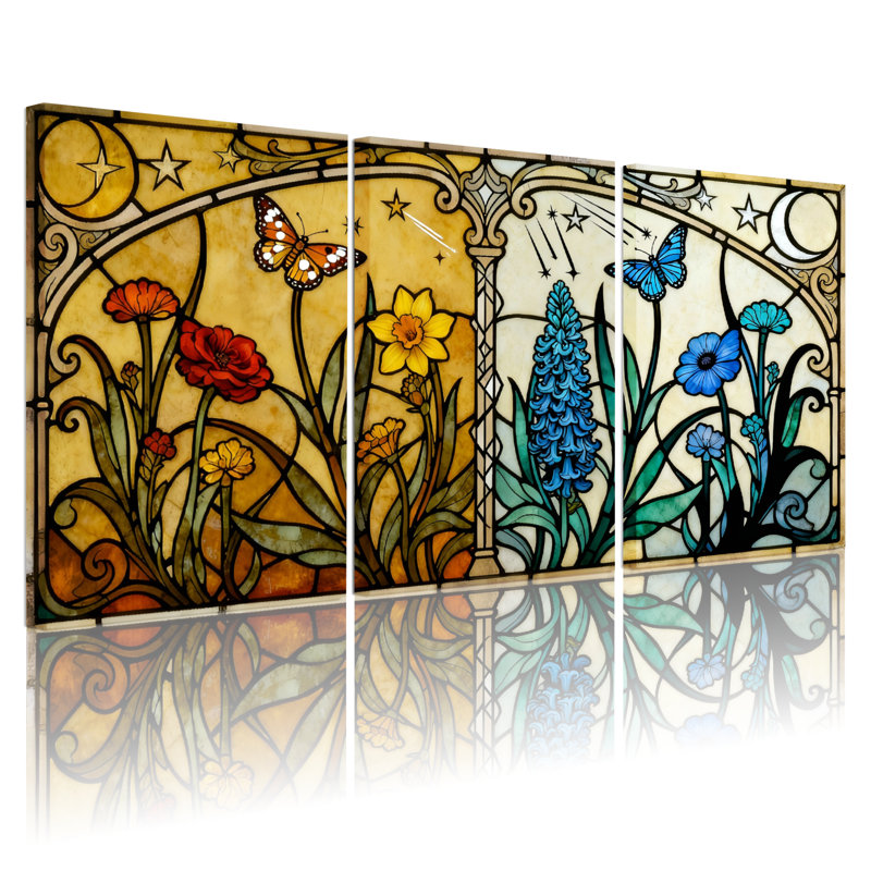 Ensemble de 3 reproductions d'art mural sur toile en vitrail, H 18 po x l 36 po