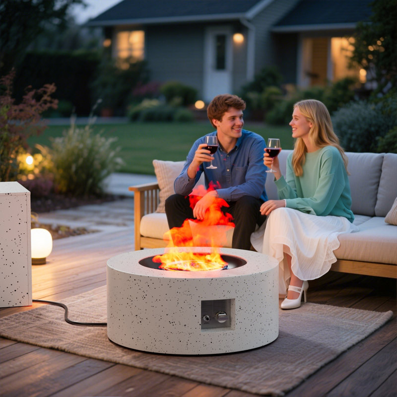 30'' Round Steel Propane Smokeless Fire Pit Table With Lid, Spotted White