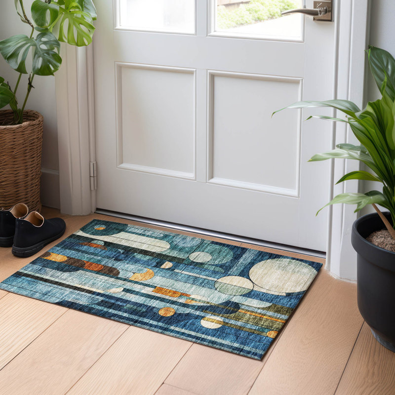 Tapis bleu intérieur / extérieur lavable à la machine Cicel ACN1125, Rectangle 1 pi 8 po x 2 pi 6 po