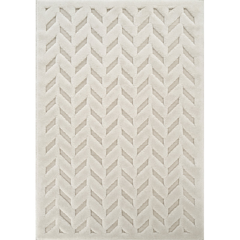 Freya Living Room Area Rug Contemporary 3D Embossed Modern Herringbone Design - Cream, Rectangle 120 x 170 cm