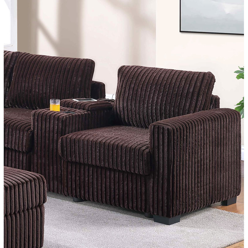Contemporary Style 4Pc L-Shaped Sectional Set USB Cup Holder Cushion Back Loveseat Plastic Legs Cocktail Ottoman Square Arms Coffee Finish Primary Living Room