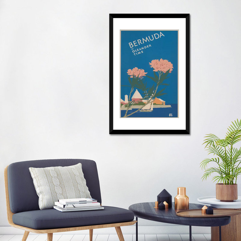 « bermudes travel poster i », impression sur toile, H 24 po x l 16 po x P 1 po, Papier d'art encadré noir, Blanc