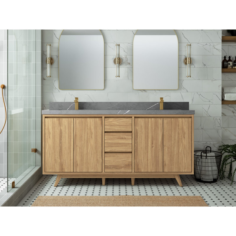 Ensemble de meuble-lavabo double 72 po Madison, Naturel, Gris Piatra