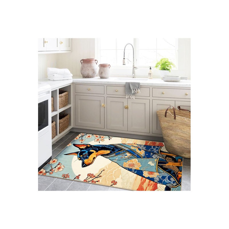 Tapis décoratif moderne abstrait à motif de chien en kimono dans les nuages, Sous-tapis rectangulaire 2 pi 4 po x 3 pi 11 po