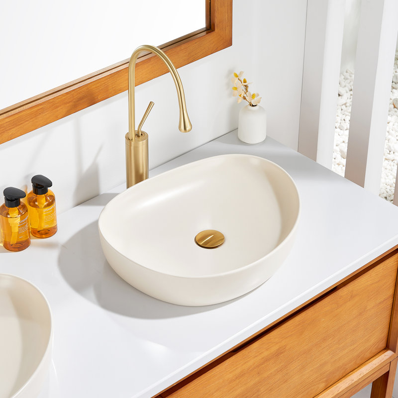 Modern 20 in. Bathroom Ceramic Vessel Sink Art Basin, Matte Khaki