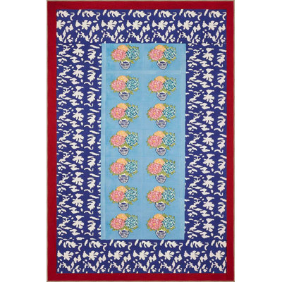 Blue Colored Heart Patterned Modern Geometric Woven Floor Carpet
