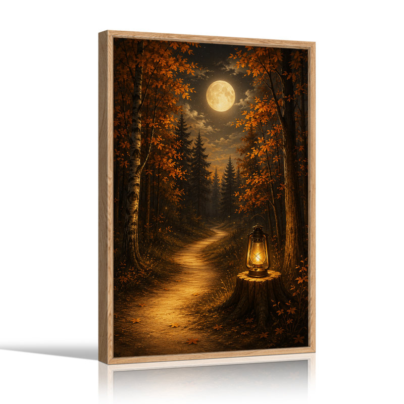 Art mural sur toile Halloween au clair de lune avec lanterne sur souche, H 24 po x l 18 po
