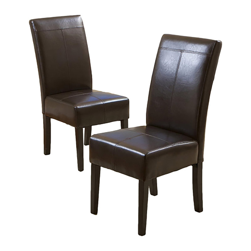 Chocolate Brown Leather Dining Chairs Set of 2 - Upholstered Kitchen Chairs with Sturdy Hardwood Frame & Comfortable Padded Seats