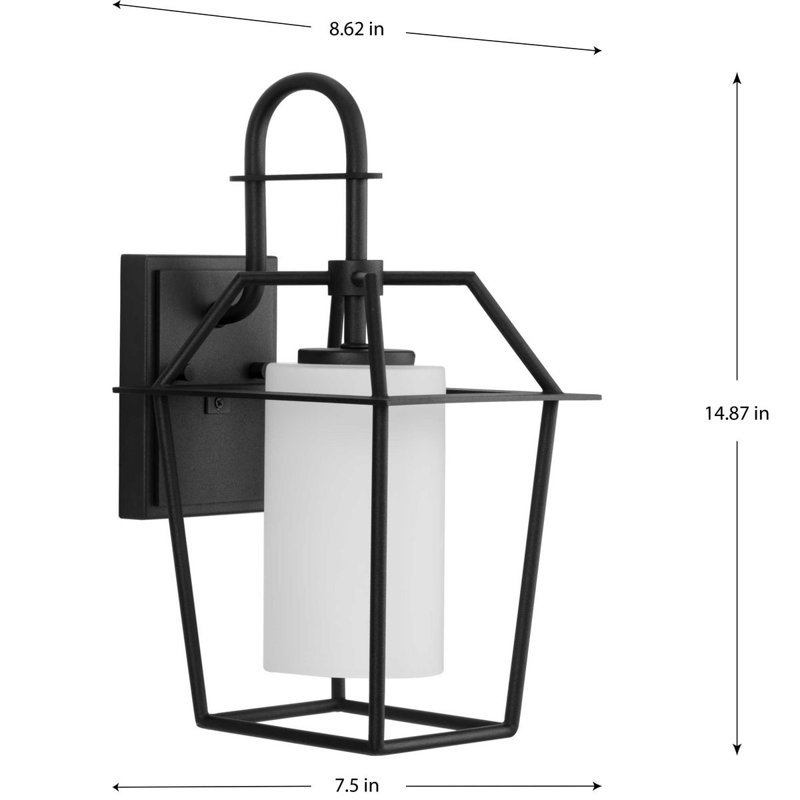 Lanterne murale d'extérieur en verre opale gravée 1 lumière New Traditional, H 14,87 po x l 7,50 po x P 8,62 po