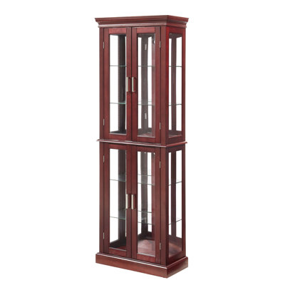 Curio Cabinet Lighted Curio Diapaly Cabinet With Adjustable Shelves And Mirrored Back Panel, Tempered Glass Doors,6 Tier,E26 Light Bulb Not Included