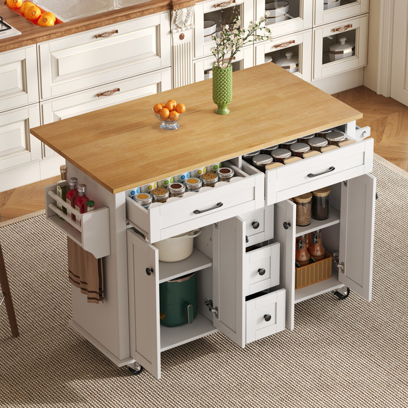 Kitchen Island Withe 4 Doors And 5 Drawers, White/Black