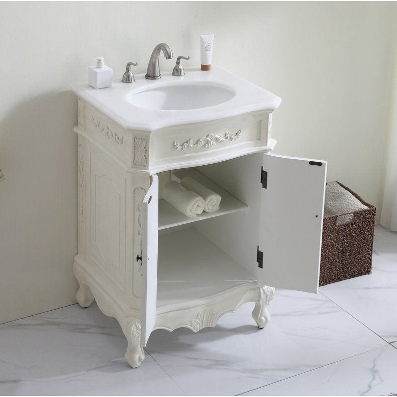 Ensemble de meuble-lavabo simple 24 po Lunette, Blanc antique, Blanc Ivoire