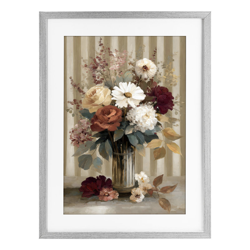 Arrangement rétro avec rayures, reproduction encadrée sous verre, design par Petal Prints Design, 23 x 17
