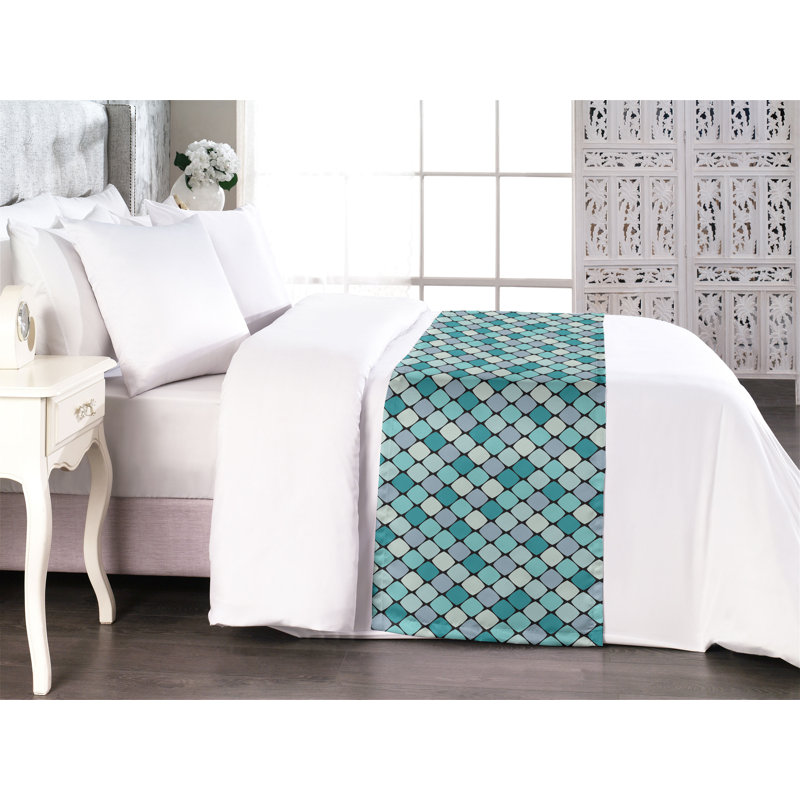 Ambesonne Abstract Bed Runner Graphical Round Squares Multicolor, King