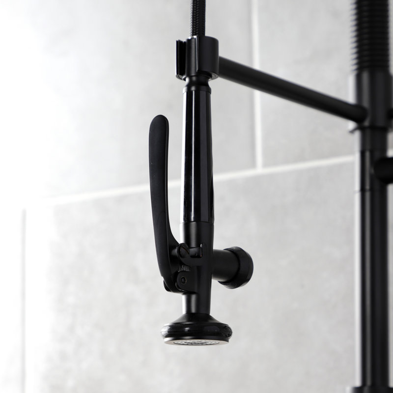 Kingston Brass Concord Single-Handle 1-Hole Deck Mount Pre-Rinse Kitchen Faucet, Matte Black