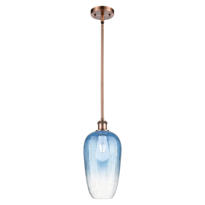 Mini-luminaire suspendu à tige 1 lumière 7 "Ballston - Caroline, Bleu saphir, Cuivre antique