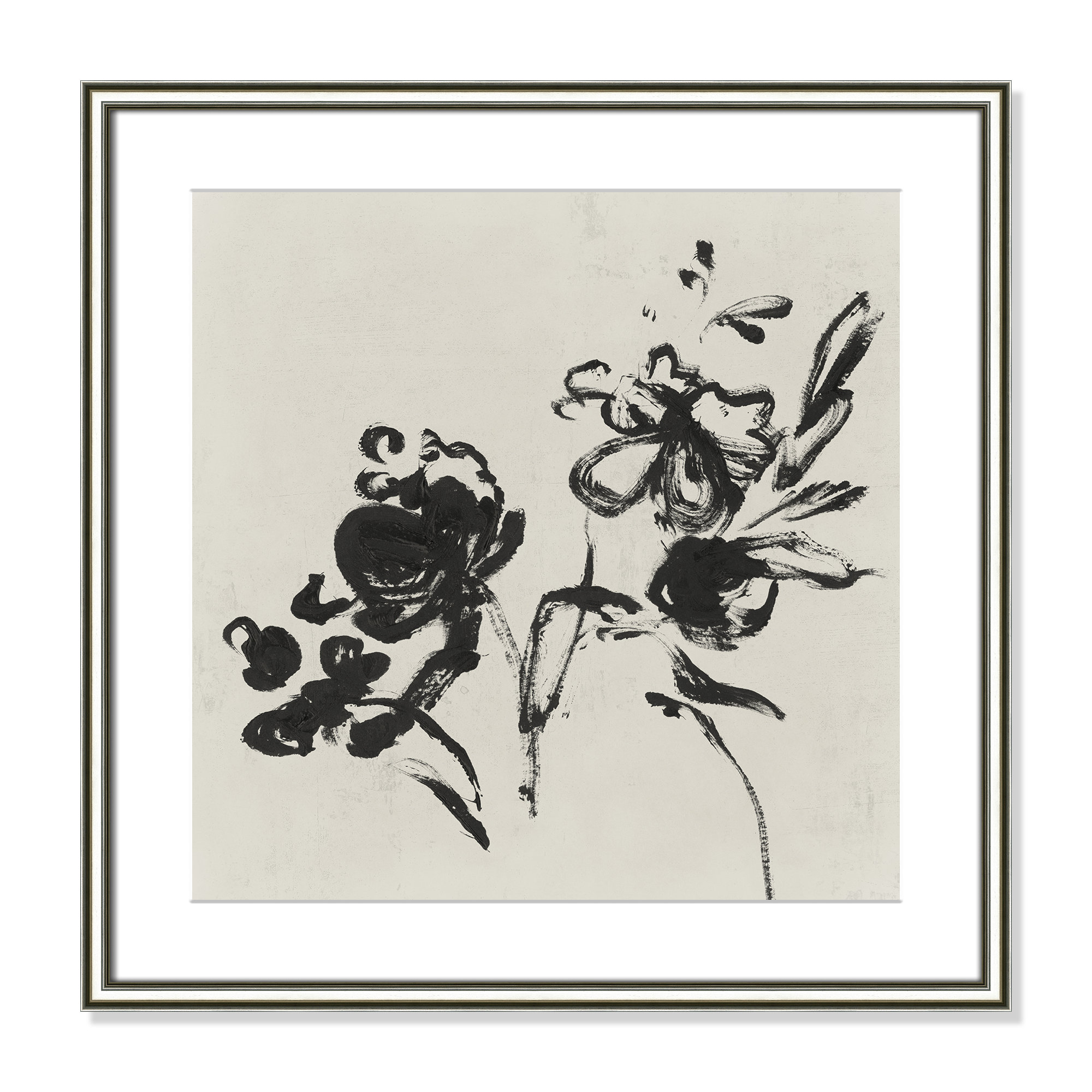 Black Florals I by Isabelle Z - Picture Frame Painting, 24.75" H x 24.75" W , Silver