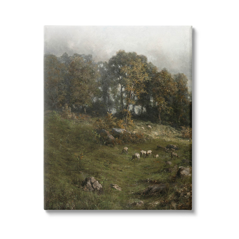 Art de giclée classique de champ de pâturages classique avec lettres et lignes, H 20 po x l 16 po x P 1,5 po, Toile tendue