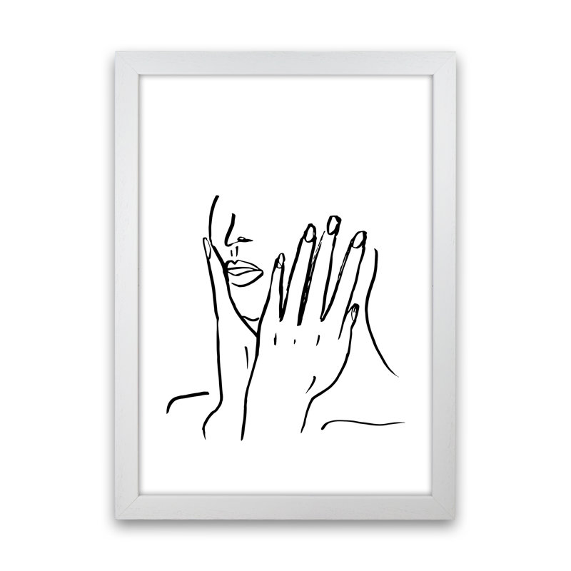 Face Hands Sketch3 by Planeta444 - Print, 88cm H x 64cm W x 3cm D, White Framed