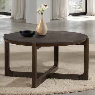 Ensemble de table 3 pièces de style transitionnel 1 table de cocktail 42 po 1 table de cocktail 25 po 1 table de bout avec plateau en pierre et en bois, tablette inférieure inférieure, base en tréteaux, finition noyer foncé