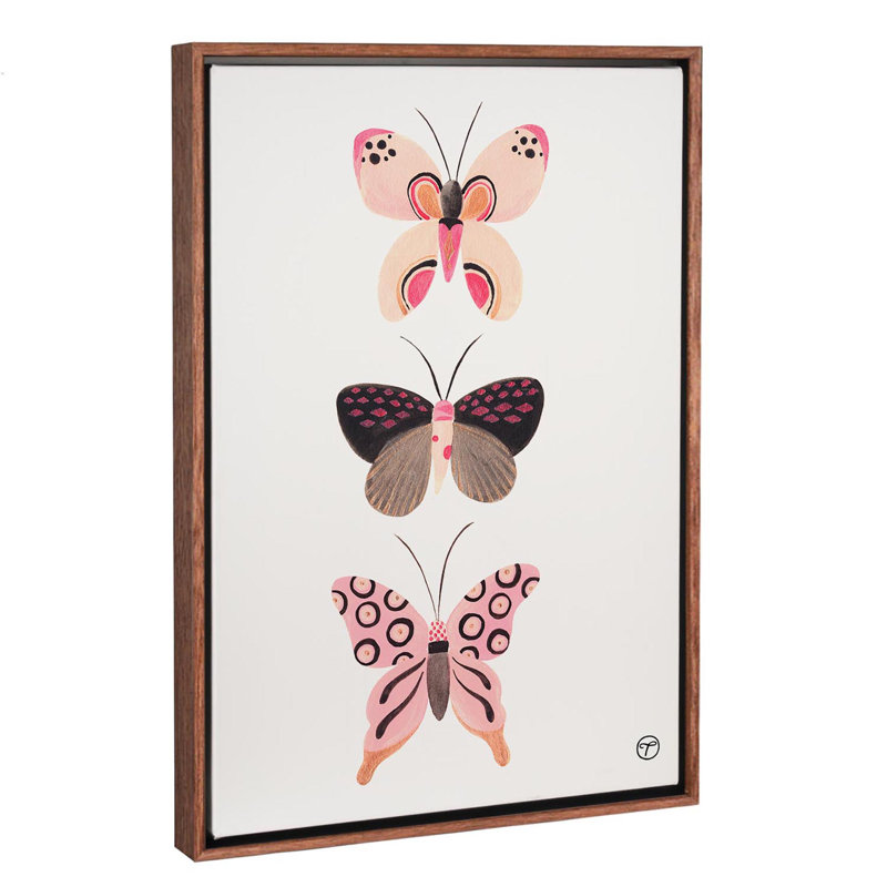 «Butterfly Trio», art encadré, H 60 po x l 40po x P 1,5 po, Toile avec cadre en bois classique