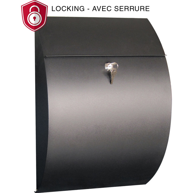 Black Steel Contemporary Lockable Wall Mounted Mailbox