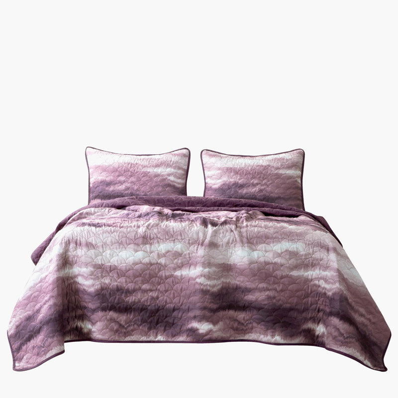 Ensemble de couvre-lit réversible 3 pièces Mauve et Mauve, Couvre-lit de grande taille et 2 taies décorative