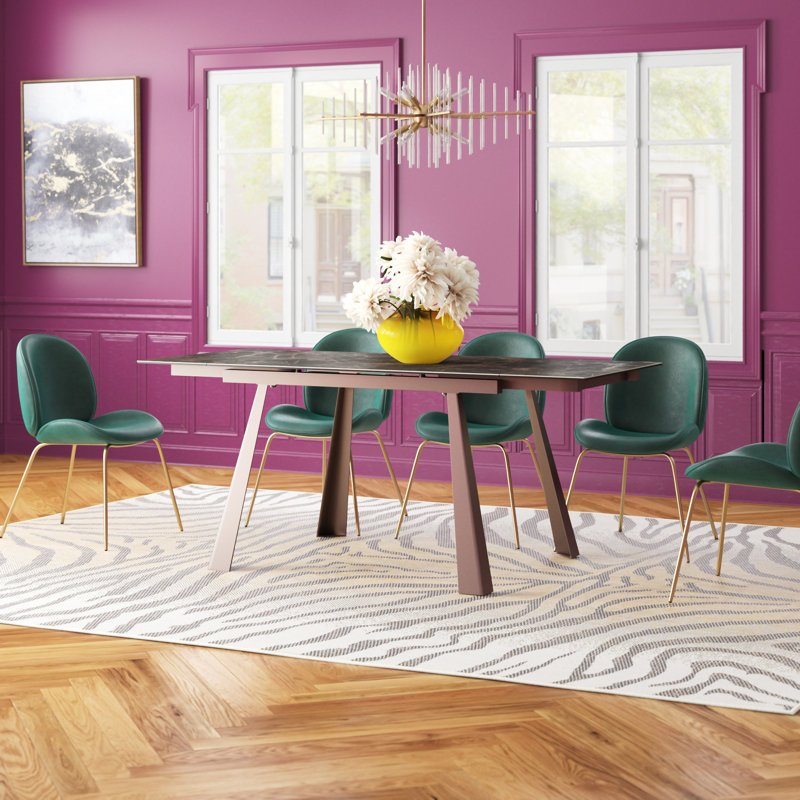 Kelli Glass Top Metal Base Dining Table, 75cm H x 180cm L x 90cm W, Earth