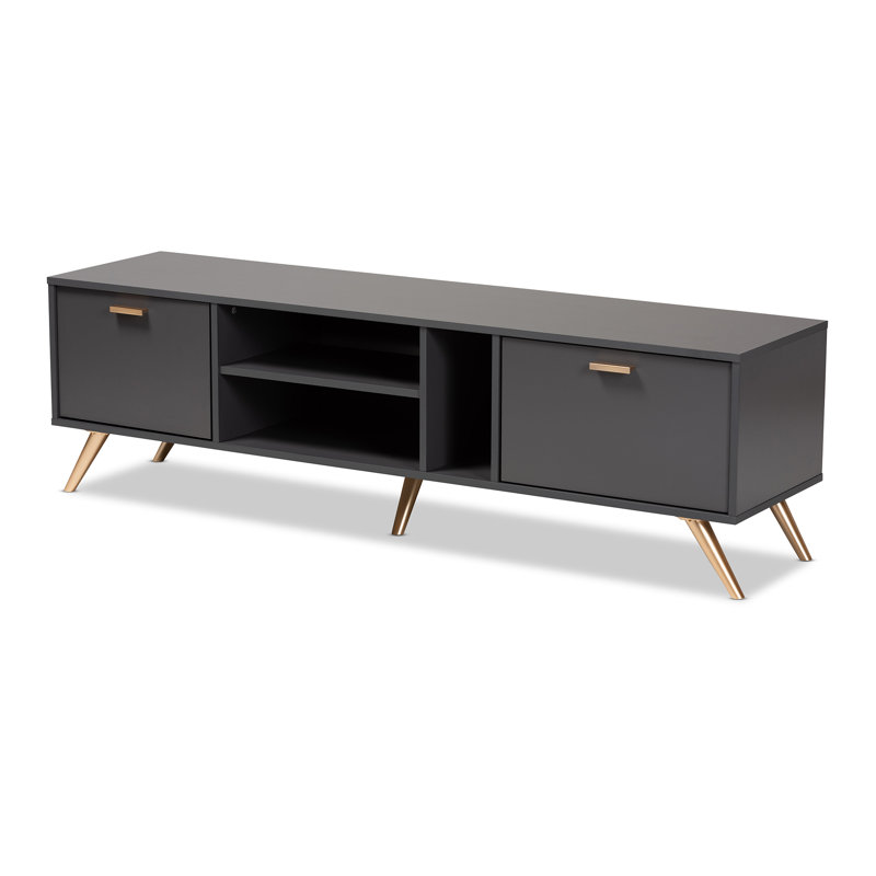Meuble télé Corinth avec 3 tablettes et 2 armoires au fini gris foncé / or