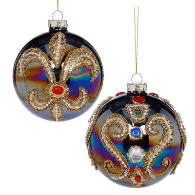 Fleur De Lis Ball Ornament - 4 Inches Set Of 6