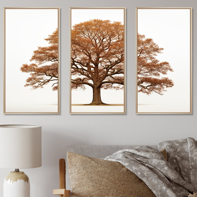 «Brown Oaks Outline II», ensemble d'art sur toile de chêne, Cadre naturel flottant, H 32 po x l 48 po x P 1 po