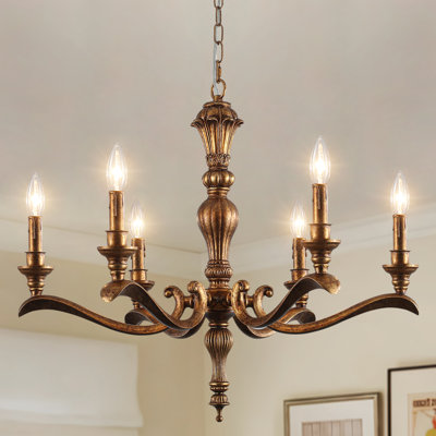 6-Light French Country Vintage Antique Brass Chandelier Adjustable Classic / Traditional Gold Leaf Hanging Light Fixture