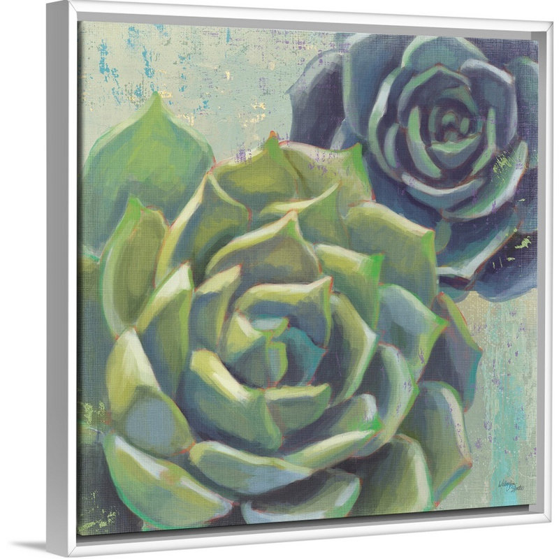 «Succulents I Crop», art mural sur toile, Toile avec cadre blanc, H 20 po x l 20 po x P 1,75 po