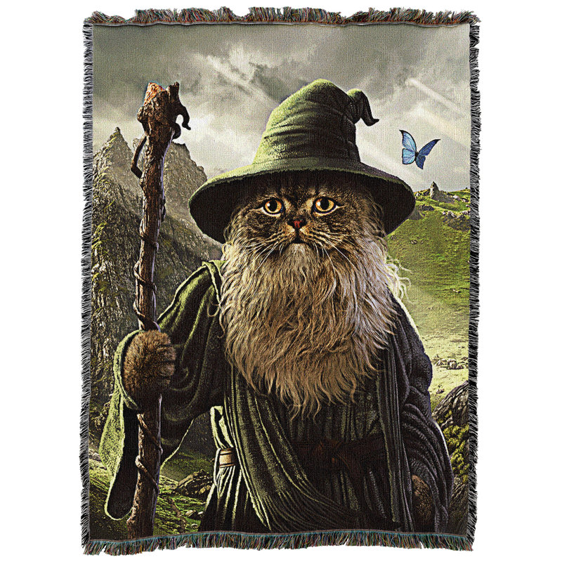 Fantasy Catdalf Cotton Woven Throw Blanket