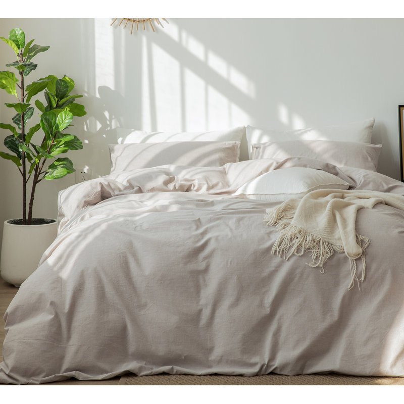 Full Size Off-White Washed Cotton Duvet Cover Set
