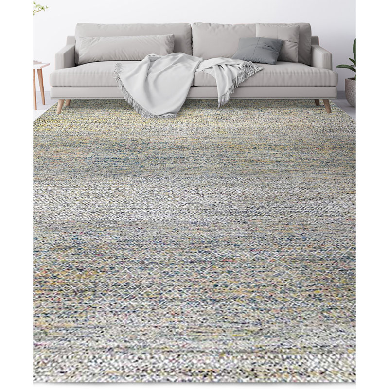 Tapis en laine noué à la main ivoire / gris / bleu clair, Rectangle 12 pi x 15 pi